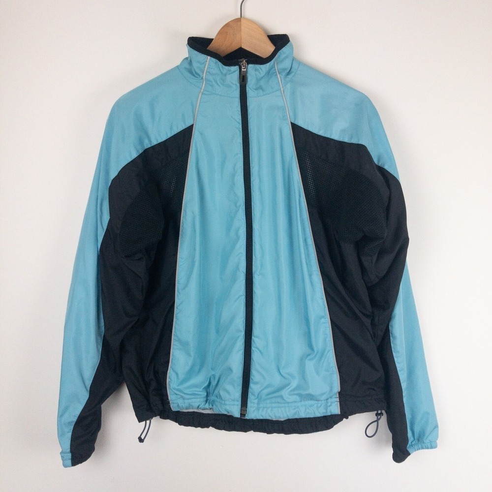 LL Bean Windbreaker Jacket Womens Medium Blue Reflective Full Zip Mesh Lined
